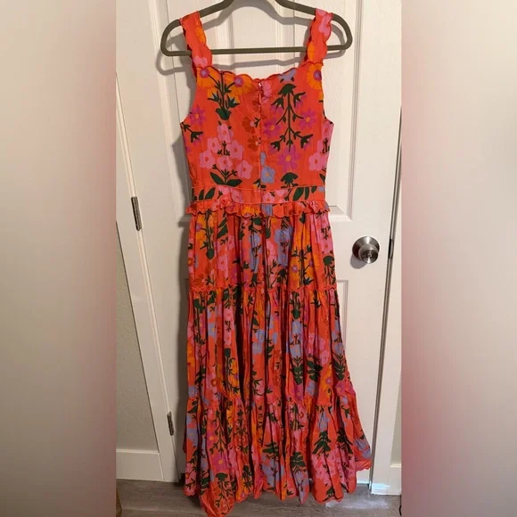 JessaKae Floral Tiered Maxi Dress NWT Orange Pink Cottagecore Size M - Picture 7 of 8